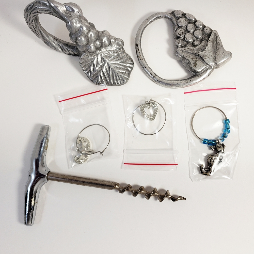 6-Piece Pewter Rings For Napkins, Wine, Charms